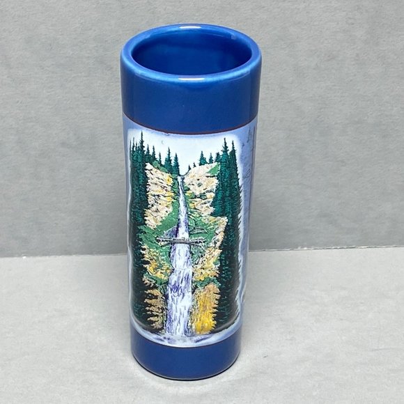 Multnomah Falls Oregon 3D Tall Shot Glass Cobalt Blue Shooter Souvenir - Picture 1 of 9